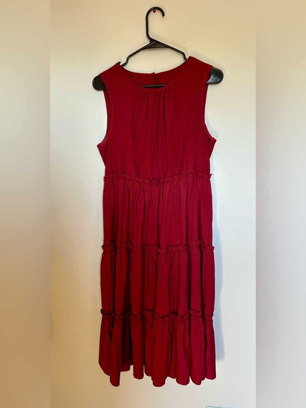 Sleeveless Tiered Red Midi Dress